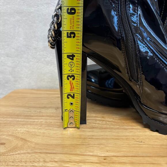Dolls Kill Azalea Wang Black Patent Leather Silver Chain Platform Boots Size 10 - Picture 11 of 12